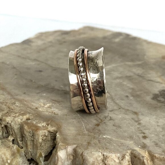 Sterling Silver 925 Copper Wide Spinner Curved Comfort Fit Band Ring Sz 7.25 - Picture 5 of 16